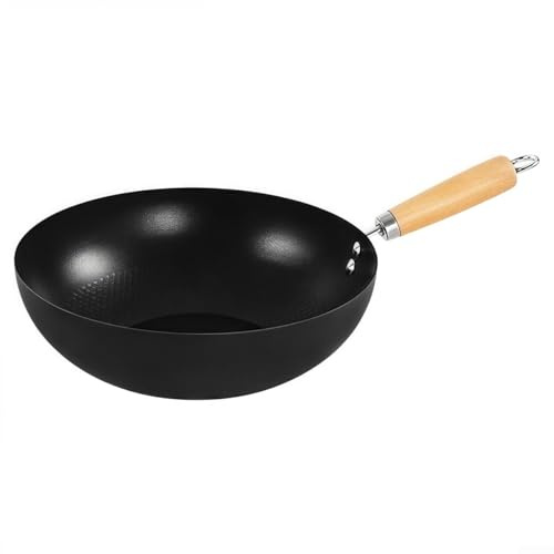 Zilimontt Poêle en fer avec fond plat pour cuisinières à induction, gaz et électriques, 18-28 cm, wok pour sauté, friture profonde et cuisson à la vapeur (24 cm)