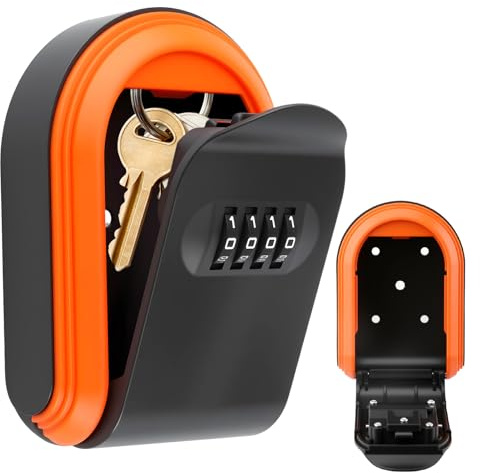 Key Safe Wall Mounted Key Box Police Approved Wall Mounted Outside with Code 4 Digit Combination Keysafe Waterproof Lockbox for Home Garage Office School Key Cabinets (Orange+Black)
