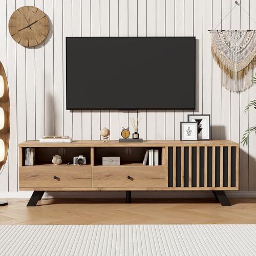 Kelodan Mueble para TV de 150 x 38 x 44 cm, Armario con 2 Cajones, Adecuado para TV de 60 Pulgadas, Armario de Salón en Color Madera