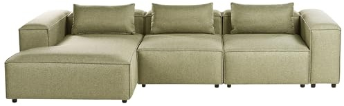 Beliani 4-Sitzer Ecksofa Stoff hellgrün rechts modular mit Kissen Modulsofa Brande