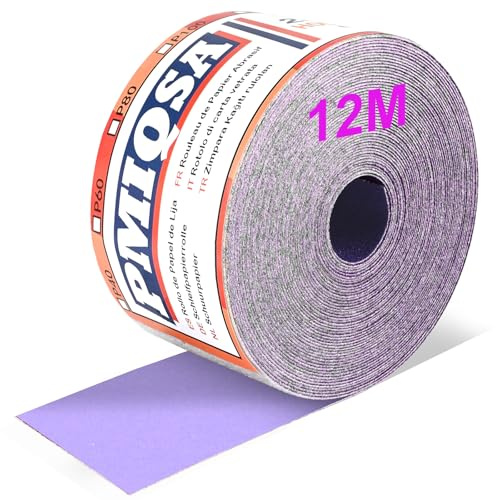 PMIQSA Schleifpapier Rolle 70mm x 12m Körnung 600 Keramik Schleifblattrolle | Schleifrolle Klett zum Schleifen, Polieren und Entrosten für Handschleifen, Schwingschleifer
