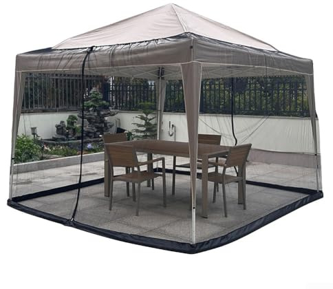 Pavillon extérieur 300 x 300 cm avec rideau en maille et poids d'eau pour une protection fiable contre les intempéries (noir)