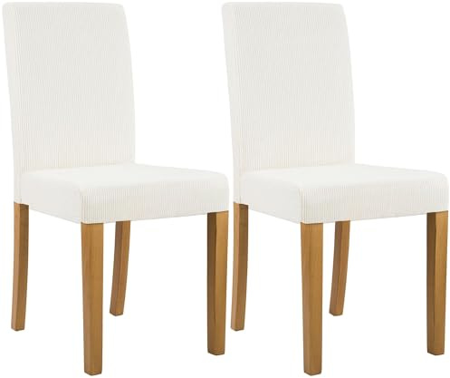 CLP Esszimmerstuhl 2er Set gepolstert mit Lehne Ina, Küchenstuhl mit Bezug aus Cord, stabiles Gestell aus Holz | Farbe Creme Gestell Farbe antik-hell