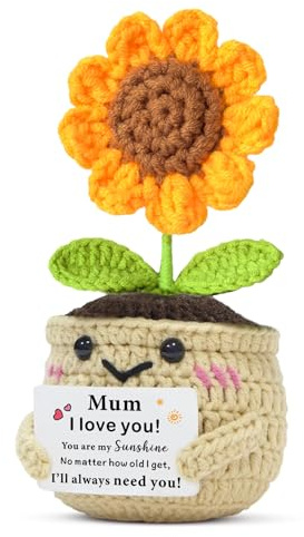 QMVMV Geburtstagsgeschenke für Mama von Tochter Sohn, handgefertigt, gehäkelt, niedlich, kleine Sonnenblumen, Geschenke für Mama, Geburtstag, Weihnachten, Erntedankfest, Muttertagsgeschenke