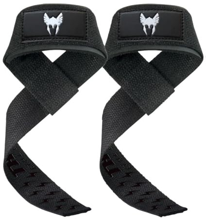 Thor Athletics Zughilfen Krafttraining - Cotton Straps mit Silikon Grip - Für Power Lifting, Bodybuilding & Kreuzheben | Gym Zughilfen für Herren & Damen (Schwarz auf Schwarz)