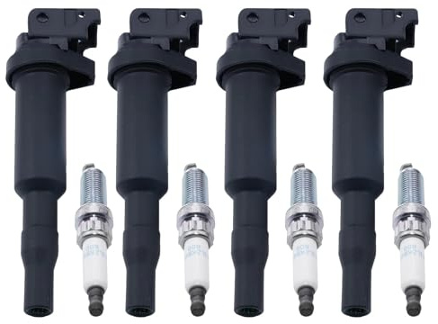 4-teiliges Zündspulen-Set, kompatibel mit Citroen C4 Picasso 1.6T 2013, Peugeot 207 2010 2011, 208, 308, 3008, 508, RCZ, MINI Cooper S R56 Zündkerzen
