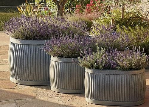 My Square Mile Vintage Galvanised Metal Oval Dolly Planter, Large 64cm | Zinc Finish, Garden Trough, Available in 3 Sizes, Outdoor Flower Pot