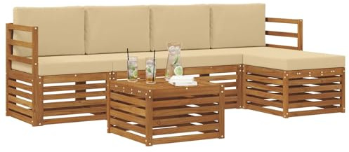 vidaXL Sofagarnituren 6 pcs Natur und Beige Massivholz Akazie, Moderner Garten-Sofa, haltbare Terrasse Sitzgelegenheiten, bequemes Lounge-Möbel für draußen