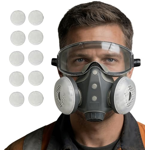 Gesichtsschutzmaske - Vollgesichtsfilterabdeckung mit Schutzbrille | Industriemaske Atemschutzmaske | für Holzbearbeitung Schweißschleifen Bauindustrie Landwirtschaft