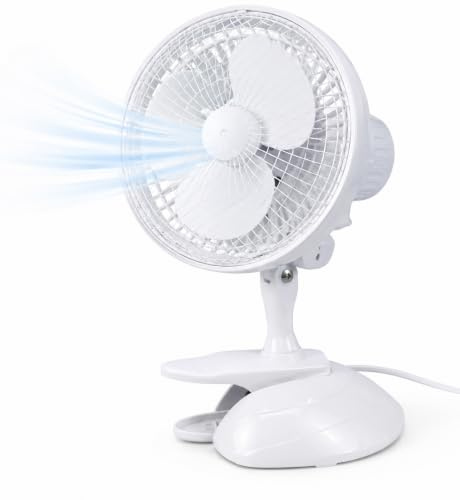 2 in 1 Leiser Tischventilator mit Clip & Ständer (20 cm) mit 90° Schwenkfunktion Ventilator – tragbares Design, 2 Leistungsstufen gleichmäßige Luftverteilung für Frische (Ventilator mit Clip Ø 20 cm)