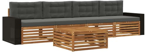 vidaXL Outdoor-Sofagarnitur mit Kissen 5 pcs Natur und Anthrazit, Gartenmöbel, Moderne Sitzgruppe, L-förmiges Sofa für Terrasse, relaxen im Lounge-Stil