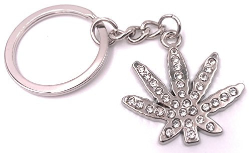 H-Customs Hanfblatt Hanf Weed Gras mit Steinen Schlüsselanhänger Cannabisblatt Hanfsymbol Natursymbol Gesundheitssymbol Entspannung Hanfpflanze Strass Edel