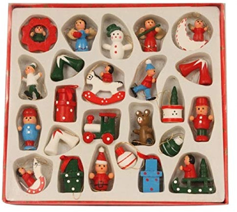 MelO Weihnachtsanhänger Christbaumschmuck Tannenbaumschmuck Holzfiguren X-Mas Weihnachten Advent - 24er Set