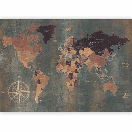 murando - Photo Wallpaper 350x256 cm / 137.8 x 96.5 - Non-Woven Premium Art Print Fleece Wall Mural Decoration Poster Picture Design Modern - World Map Retro Vintage Earth k-A-0057-a-b