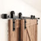 ZEKOO 5.5FT Single Track Bypass Sliding Barn Door Hardware Kit for Double Doors, Barn Door Bypass Hardware Kit, Flat Track Roller, Low Ceiling (I Shape Hanger)