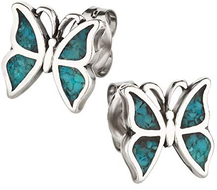 Ohrstecker Ohrringe Schmetterling Silber 925 Sterling Türkis Inlay als Ohrschmuck mit kleiner Schmuckbox - 7K - Indianer Schmuck Geschenke für Damen, Mädchen, Jungen, Kinder und Herren