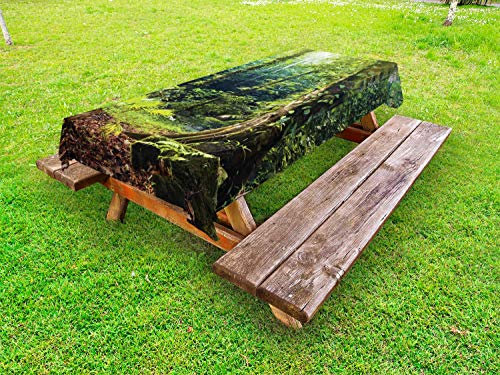 ABAKUHAUS Regenwald Outdoor-Tischdecke, Wilder Efeu auf Bäume, dekorative waschbare Picknick-Tischdecke, 145 x 265 cm, Grün Braun