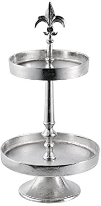 Etagere Lilie 2-Stöckig Dekoteller Schale Deko Dekoration - Servierplatte Groß aus Metall Aluminium - Silber Luxus - Tischdeko Hochzeit - Weihnachtsdeko für Wohnzimmer, Esszimmer oder Küche - 57 cm