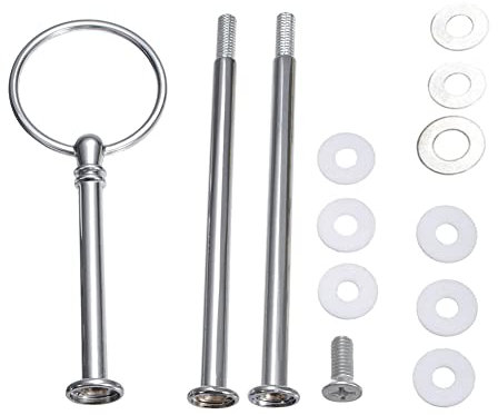 1Set 3 Tier Cake Stand Fittings Round Metal Cake Dessert Stand Holder Heavy Duty Fruit Plate Handle Fittings Hardware Rod for Wedding Party Birthday (Silver)