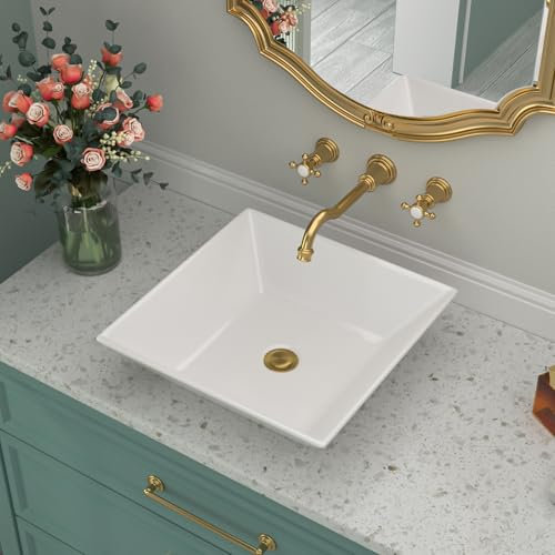 Beslend Lavandino quadrato da bagno - 40,6 cm in porcellana bianca in ceramica sopra il lavabo