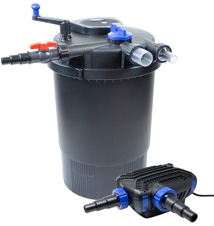Pondlife Teich Filteranlage Set 9, Druckfilter CPF-30000 mit UVC Klärer für Teiche bis 60.000 Liter, 12.000L/h Durchfluss, energiesparende Pumpe CTF-B 12000 inkl. 10m Schlauch