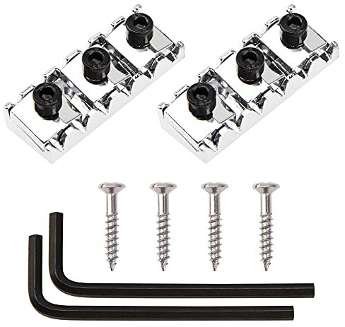 2Pcs Yootones 42mm Metal Guitar String Locking Nut Compatible with Floyd Rose Style Electric Guitar Tremolo Bridge Lock System (Silver)