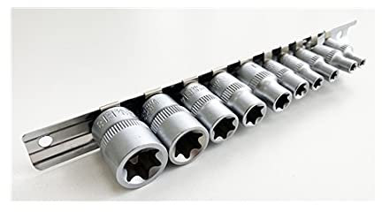 10pc 1/4'' & 3/8'' Drive Female Star Bit Set & Socket Rail - 4-18mm
