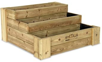 Hortalia Huerto Urbano 80x80 Escalera de Madera - Protección Autoclave Nivel IV - Box Stairs 80