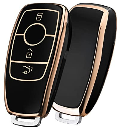 OATSBASF Autoschlüssel Hülle Geeignet für Mercedes Benz, Schlüsselhülle Cover für E Klasse S Klasse TPU Schutzhülle (Goldener Rand-Schwarz)