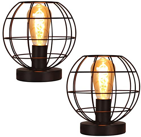 ZMH 2ER Tischlampe Vintage Tischleuchte Schwarz - Retro Nachttischlampe Lampe E27 Fassung aus Metall Industrial Deko für Wohnzimmer Kinderzimmer Schreibtisch Schlafzimmer - Max 40W - Ohne Leuchtmittel