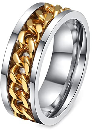 Epinki Ringe Verlobung Männer, 8MM Edelstahl Ringe Partnerringe Anxiety Ring Dekompressionsring für Herren, Silber Gold, Gr.65 (20.7)