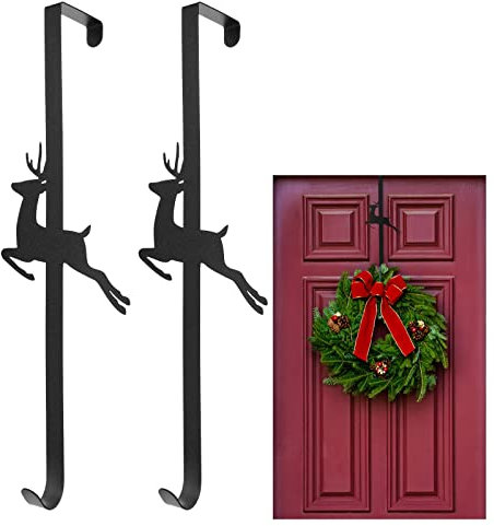 Vaktop Wreath Hanger for Front Door, 2PCS Wreath Door Hanger, Metal Door Wreath Hook 34cm/13.4in - for Christmas Home Office Wall Wreath Decor (Black)