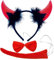 XINCHEN Teufelshörner Set Karneval Teufel Kit Teufelsohren Strinband mit Fliege Teufelsschwanz Devil Horn Headband Halloween Party Zubehör für Damen Karneval Cosplay Maskerade