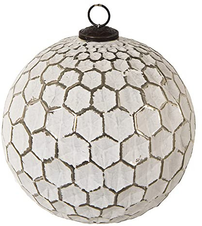 Clayre & Eef Weihnachtskugel XL Ø 20 cm Weiß Silberfarbig Glas Rund Weihnachtsdekoration