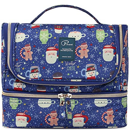 Beauty Case da Viaggio per Donne, Lychii Borsa da Toilette Con Gancio, Impermeabile Trousse Trucchi Cosmetici Organizer - Blu
