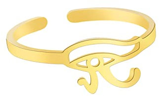 LIKGREAT Auge des Horus Ring Ägyptische Verstellbar Ring Alt Ägypten Horus Augen von Ra Offener Ring Glücks-Amulett Schutz Edelstahl Schmuck für Männer Frauen (Stil 2-Gold)