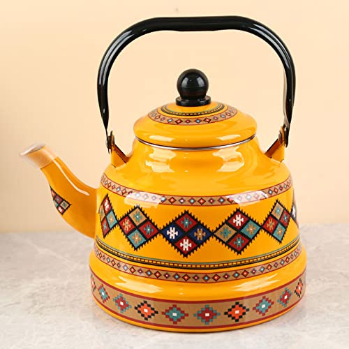 BEZAX Théière, théière en Fonte, Bouilloire Domestique en émail, théière à Lait/Bouilloire Froide/Bouilloire/thé de Restaurant adaptée à Une variété de poêles, Rose/Bleu/Jaune/Orange (1,7 L)