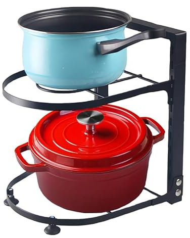 NELLHOMY Organizador de Sartenes y Ollas,Soporte Sartenes de Tamaño Ajustable,Estante de Sartenes 2-Tiers,Compartimientos para Almacenar Tapas de Ollas,Platos