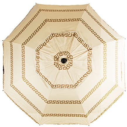 CREVICOSTA QUALITY MARK MARCAS DE CALIDAD - Sombrilla 220 cm con Espiral y Poste de Recorrido Total. Protección total contra los Rayos UV. 8 Varillas (Olimpia Blanco Roto)