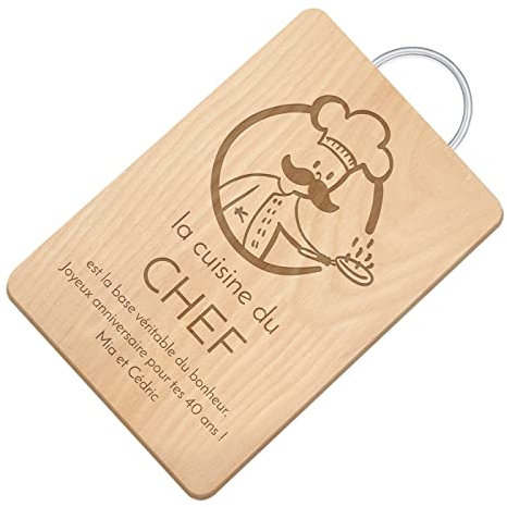 Maverton Planche à découper avec personnalisation pour homme - Plateau fromage gravé pour lui - Planche de cuisine en bois de hêtre pour chef - pour anniversaire - papa - Chef de cuisine