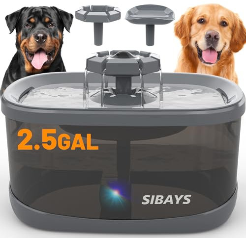 SIBAYS 2.5GAL/9.5L Dog & Cat Water Fountain, 3 Flow Modes, Automatic Dispenser with Large Filter & Smart LED Pump, Quiet