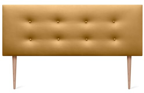 DHOME Tête de lit en Similicuir ou en Tissu AQUALINE Pro avec 2 rangées de Boutons et de Pieds Tête de lit de Luxe rembourrée (160x105cm avec Pieds (Lits 150/160), Similicuir Dorado)