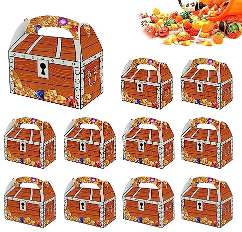 10 Stück Piraten Schatzkiste Piraten Party Box Schatztruhe Kinder Piraten Party Schatzkiste Pirat Schatztruhe Mitgebsel Box mit Griff für Kindergeburtstag oder Mottoparty Mitgebsel Give-Aways