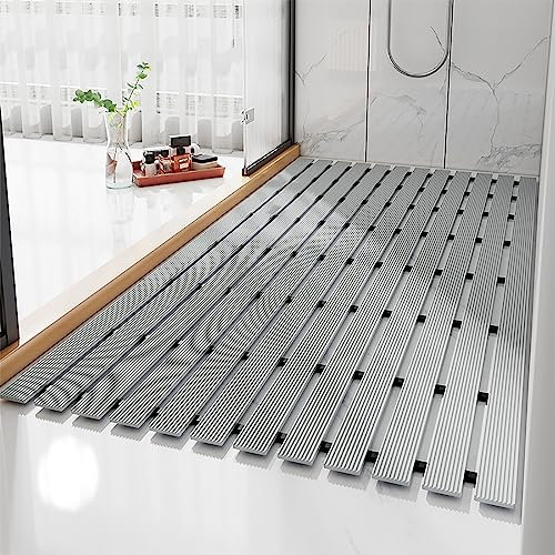 Pevfeciy Duscheinlage rutschfest 61x122 cm /3 kg Große Antirutschmatte dusche Moderne Gestreifte Duschmatte Mit Haken,für große Duschräume，Automatische Entwässerung