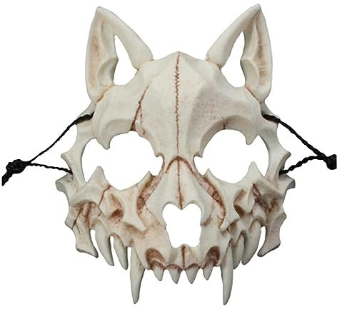 EULAPGOE Animal Squelette Masque Halloween, Résine Chien Crâne Os Dents Scary Horror Devil Loup-Garou Masque Demi-Masque Pour Carnaval Carnaval Costume Halloween