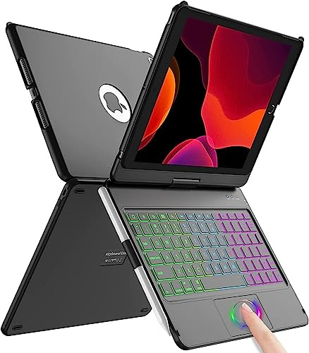 Funda teclado iPad 10.2 para iPad de 9ª generación 2020-360°Flip Hard-shell Slim Cover Funda teclado Bluetooth inalámbrico con 7 retroiluminación de encendido/apagado automático para iPad 9/8/7/6ª