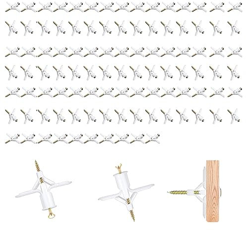 Eowppue 200 Stück Gipskarton-Dübel und Schrauben Gipskarton-Dübel Expansionsrohr Kunststoffdübel Flugzeugtyp für TV-Wandhalterungen (100 Anker + 100 Schrauben) Schrauben 3,5 x 50 mm