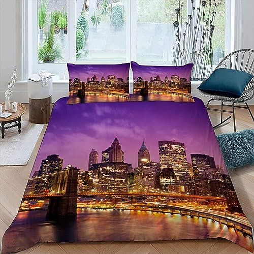 New York Kinderbettwäsche Jungen Mädchen 135x200 Stadtansicht Bettbezug mit Reißverschluss 3D Weich Mikrofaser Bettwäsche-Sets Zimmer Dekor Bettbezüge mit 2 Kissenbezüge 80x80