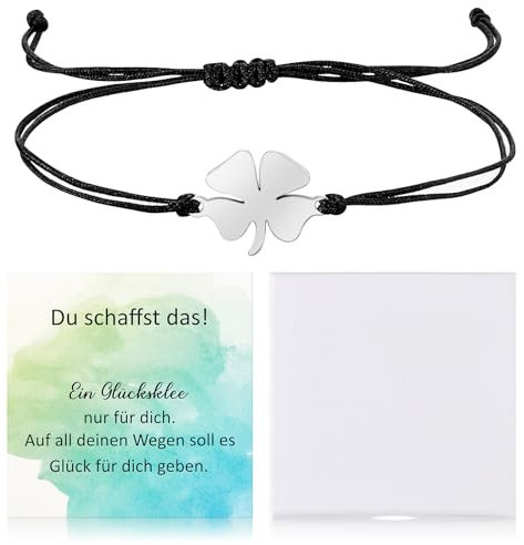Otuuz Vierblättriges Kleeblatt Armband Glücksarmband mit Grußkarte und Geschenkbox Glücksbringer Armband Kleeblatt Armkette Freundschaftsarmband Muttertagsgeschenk Prüfung Glücksbringer für Damen