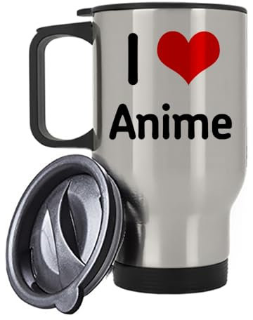 I Love Anime Mug, Gift for All Anime Lovers, Travel Silver White Tea Coffee Mug. (Silver)